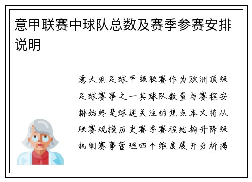 意甲联赛中球队总数及赛季参赛安排说明